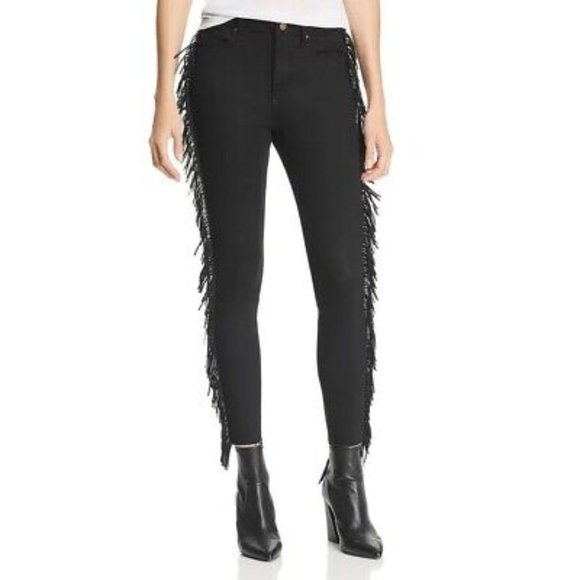 NWT Women's AQUA FRINGE RAW HEM black skinny JEANS size 26 high rise $98 - Picture 1 of 9
